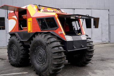 All-terrain vehicle for the evacuation of the wounded from the battlefield. Large wheels for transporting the military to hard-to-reach places