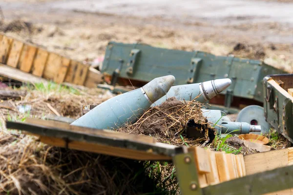 Demining Troops Territory Many Mines Shells Artillery Grenades Fragmentation Grenades — Foto Stock