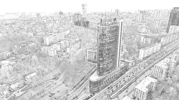 Architecture Ville Kiev Est Faite Avec Dessin Crayon Centre Affaires — Photo