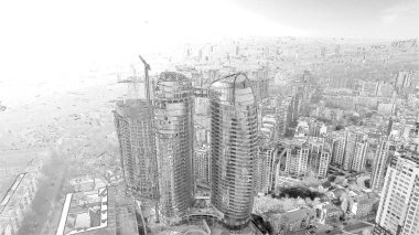 Kyiv şehrinin mimarisi bir kalem çizimiyle yapılır. İş merkezi, bina. Ukrayna, iş kavramı