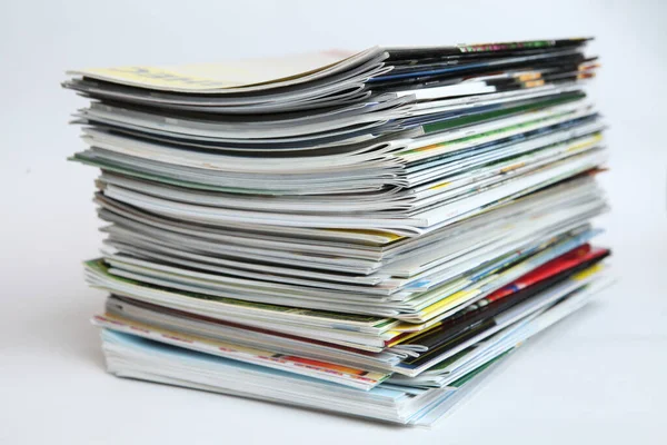 Large Stack Printing Magazines White Background Lots Different Publications — стоковое фото