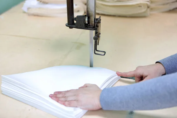 Shop Tailoring Woman Creates Clothes Sewing Machine Fashion Industry People — Stock Photo, Image