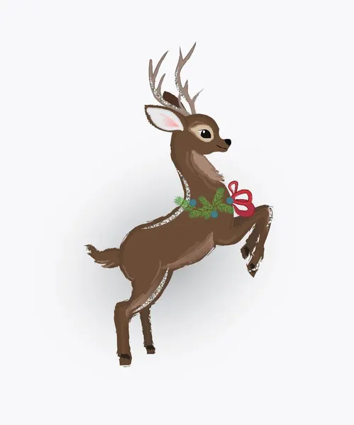 Cute Deer Winter Cartoon Animal Illustration — Stock Vector