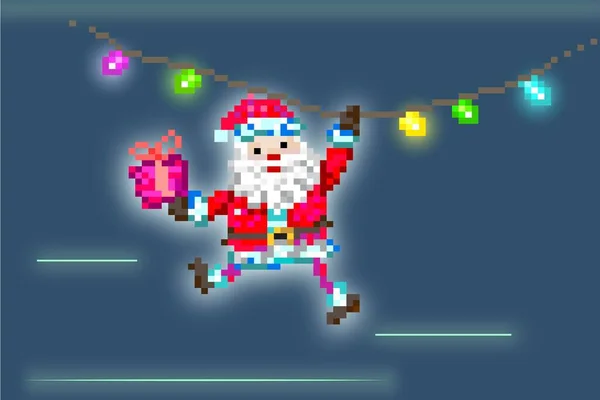 Noel Baba Pikseli Sanat Tasarımı Noel Teknolojisi Çizimi — Stok Vektör