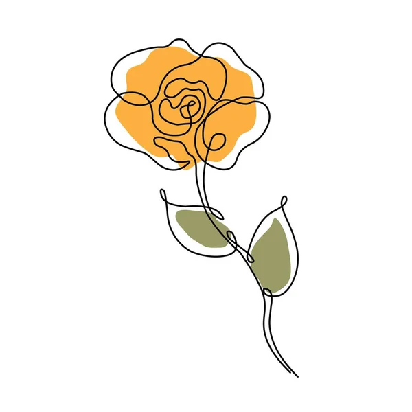Pensil Μία Γραμμή Τέχνη Σχέδιο Κίτρινο Λουλούδι Τριαντάφυλλο Εικονογράφηση — Διανυσματικό Αρχείο