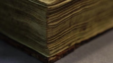 Kütüphaneci okumak için eski dikenli sayfaları olan kalın bir kitap açar.