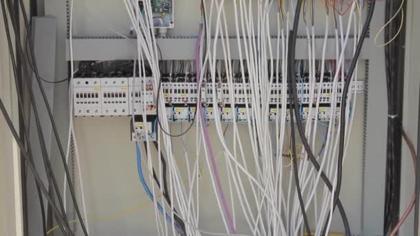 Gabinete Con Cable Cables Que Conectan Los Interruptores — Vídeos de Stock