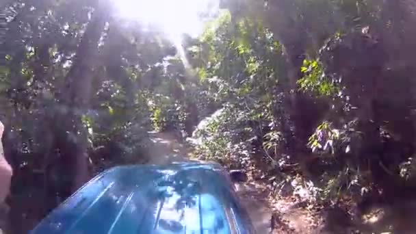 Journey Jungles Thailand Jeep Tour Car Carries Tourists Mountain Trail — Stock Video