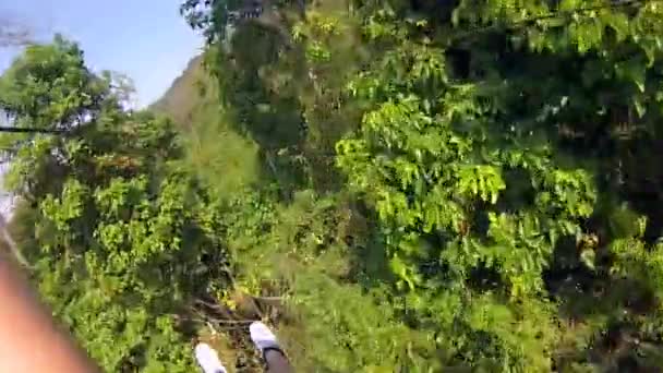Killen Flyger Över Träden Djungeln Thailand Linbanan Solig Dag — Stockvideo