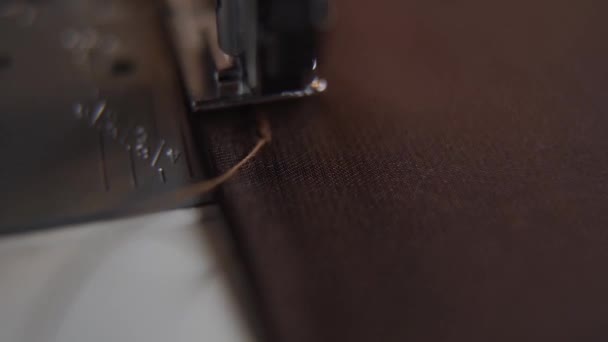 Sewing Machine Stitching Thick Thread Fabric Macro — Stock Video