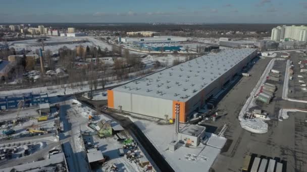 Budynki Centrum Logistycznego Ogromne Magazyny Quadcopterem — Wideo stockowe