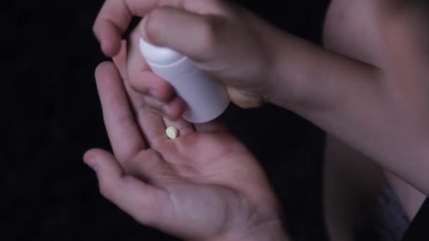 Pills Fall Hand Dark Depressive Background — Vídeo de Stock
