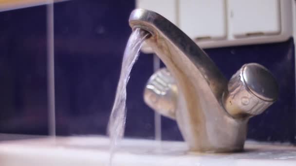 Male Child Hand Opens Tap Hot Water Bathroom — Stockvideo