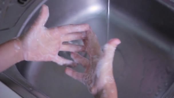 Washing Hands Close Soap Kitchen — Stockvideo