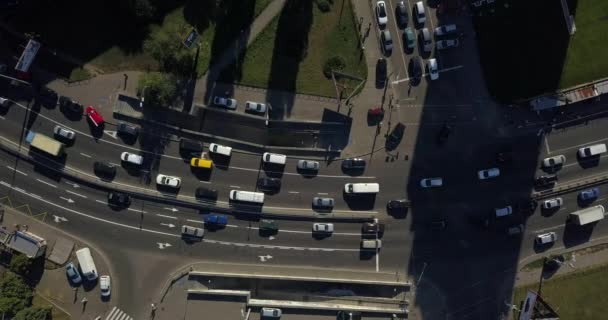 Cars Drive Road Junction Crossroads Kyiv Aerial View City Ukraine — 图库视频影像