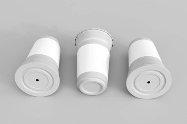 Tek kullanımlık kupa modeli. Tasarımını modellemek için şablon. 3d illüstrasyon