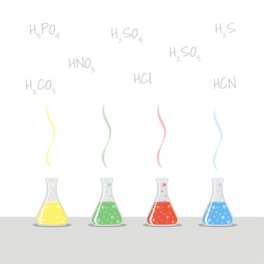 Kimyasal laboratuvar deney şişelerinde kimyasal reaksiyon