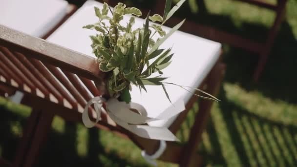 Vista Vicino Matrimonio Decorazioni Floreali Fiori Colori Pastello Sbiadito Rallentatore — Video Stock