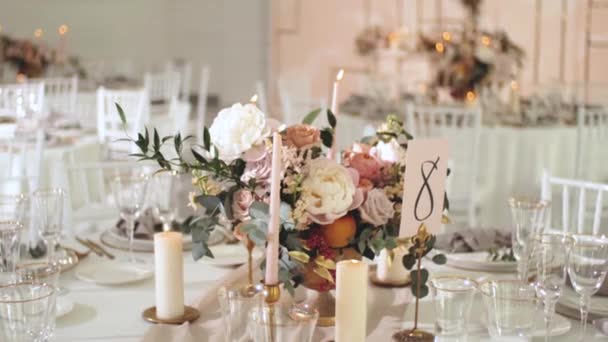 Beautiful Wedding Decor All Decorated Pastel Colors Camera Moving Slow — Video