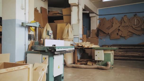 Small Furniture Workshop Panoramic View Small Furniture Factory Slow Motion — Vídeo de Stock