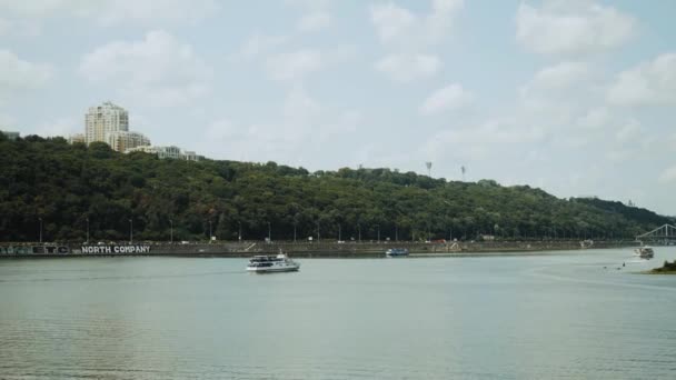 Passenger Ships Personal Water Devices Pass River Slow Motion Shot — Αρχείο Βίντεο