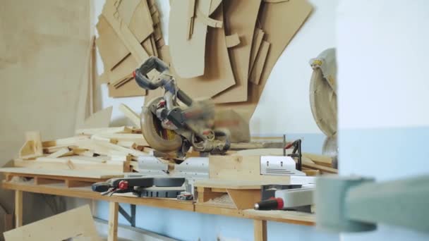 Small Furniture Workshop Panoramic View Small Furniture Factory Slow Motion — ストック動画