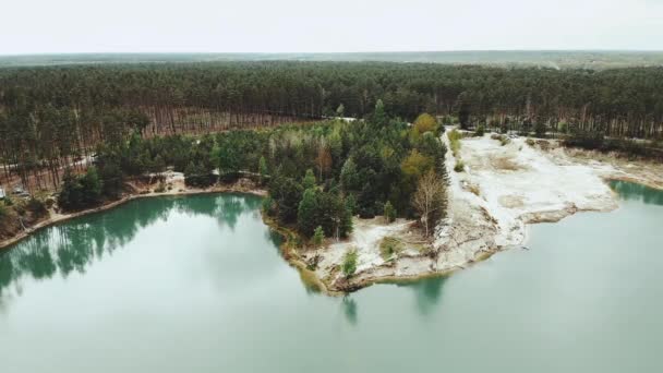 Aerial View Beautiful Landscape Blue Lake Pine Forest Nature Ukraine — Vídeos de Stock
