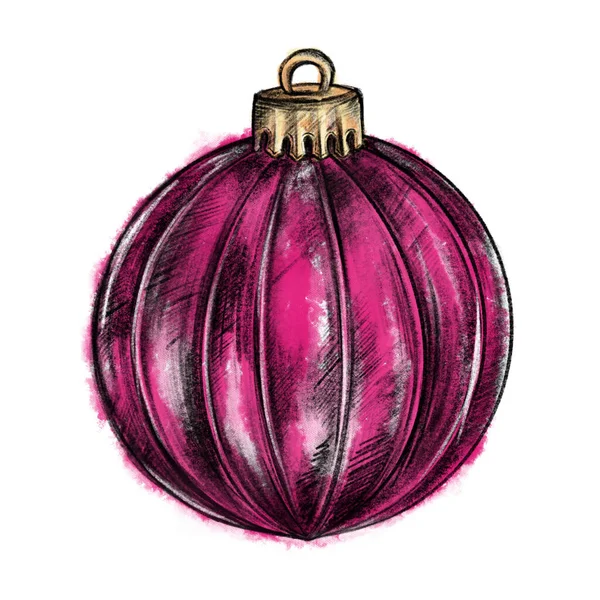 Digital Aquarell Neujahr Weihnachtsbaum Glaskugel Spielzeug Isoliert Skizze Kunst — Stockfoto