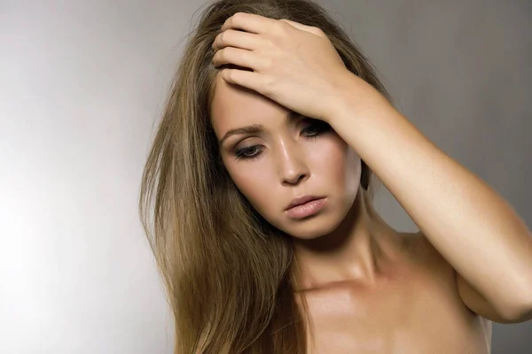 Sexy Schöne Nackte Mädchen Mit Blonden Haaren Frauenporträt Sinnlich Träumende — Stockfoto