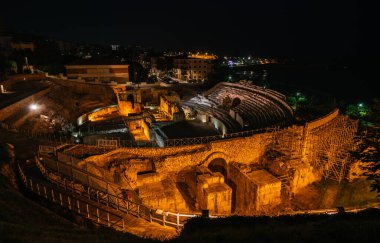 Ancient Roman Amphitheater in Tarragona at night in Catalonia