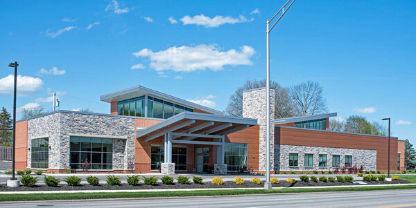 Modern Building in Brown with Gray Stone Accents