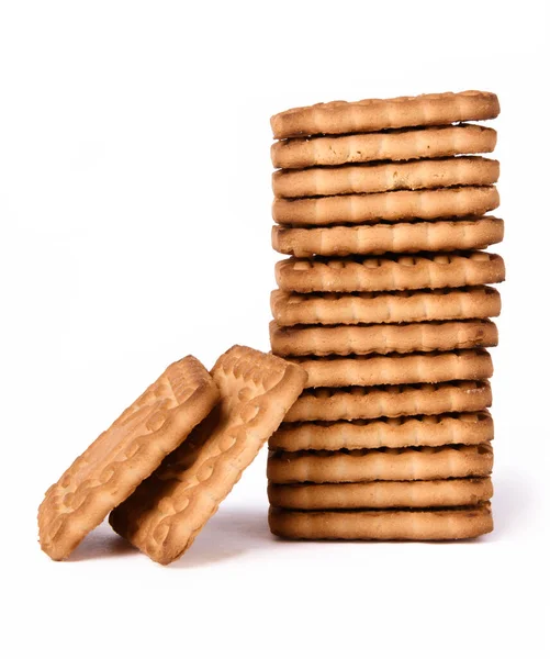 Stack Shortbread Cookies Baked Milk Two Cookies Leaning Stack Photographed — Stock Fotó