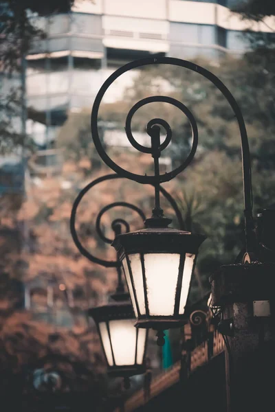 Şehrin Arka Planında Sokak Lambası — Stok fotoğraf