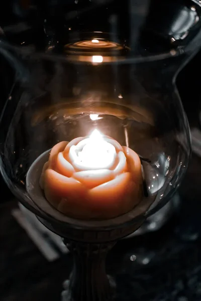 Candle Glass Vase Dark Background — Stock Photo, Image