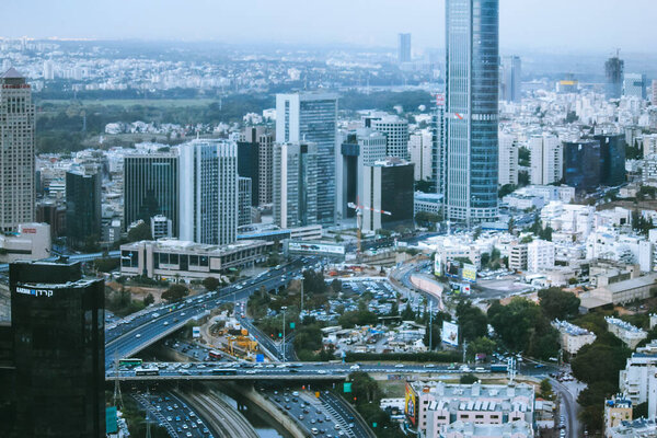 Tel Aviv, Israel - November 17th, 2020: View from the rooftop of the cityscape
