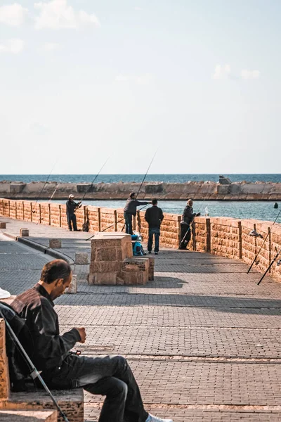 Men Fishing Embankment Sea — Stock Photo, Image