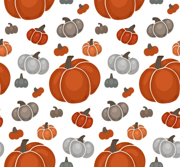 Бесшовный Осенний Узор Различными Серыми Оранжевыми Тыквами Белом Фоне Векторная — стоковый вектор