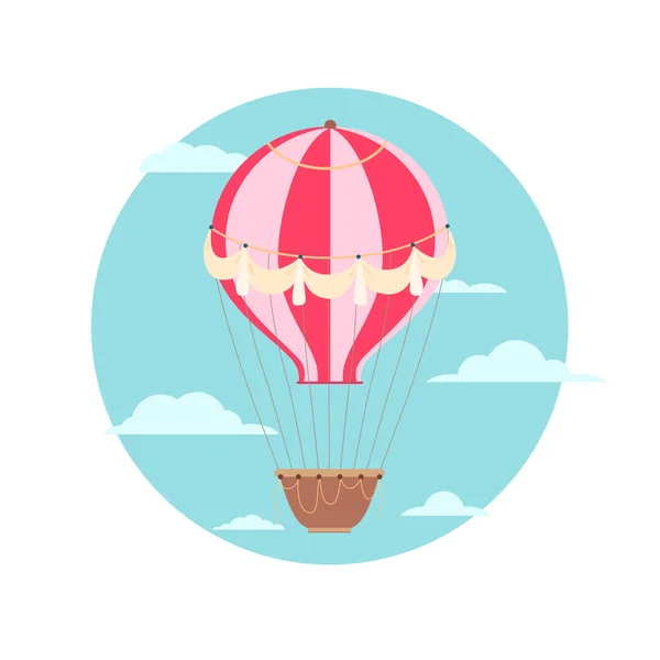 Illustration Vintage Hot Air Balloon Ribbons Sky Cloud Retro Air — Stock vektor