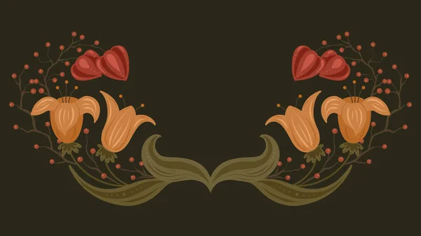 Осенняя Граница Цветами Ягодами Физалисом Рамка Цветочным Орнаментом Темном Фоне — стоковый вектор