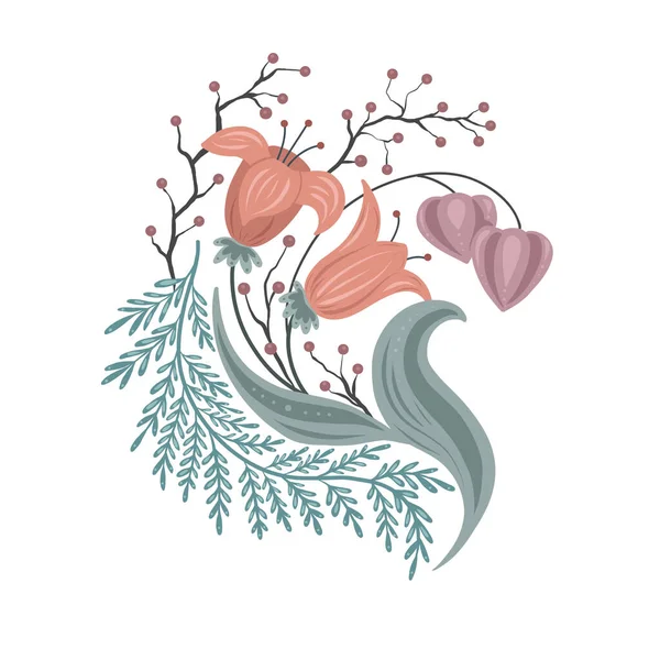 チューリップ 物理的な繊細な花の組成 花や枝の花束とベクトル入札自然イラスト — ストックベクタ