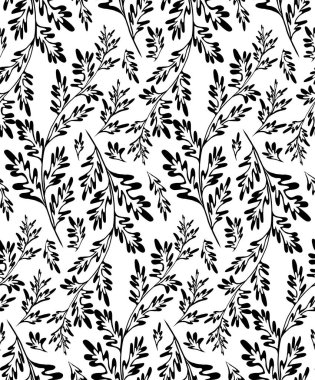 Beyaz arka planda pelin otu otuyla tek renk vektörsüz desen. Çimen tarlalı kumaş. Çalı dallı bir duvar kâğıdı. Artemisia absinthium ile doğal arka plan