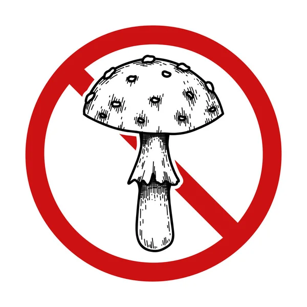病媒禁止标志 不要采摘有毒的蘑菇 中毒的危险 带有标志和图标的禁止性标志的飞行不可知论草图 — 图库矢量图片