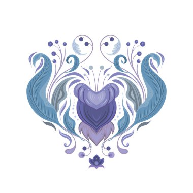 Klasik çiçek süslemesinin vektör ihale illüstrasyonu. Beyaz arka planda simetrik çiçekli, yapraklı ve bukleli barok pastel resim. Lüks, yumuşak, damask, düz bir şekilde tırman.