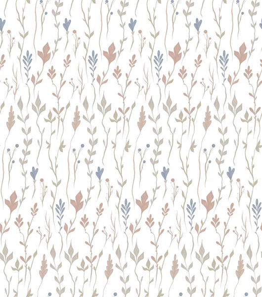 Nahtloses Kräutermuster Pastellfarben Auf Weißem Hintergrund Vector Zarte Botanische Textur — Stockvektor