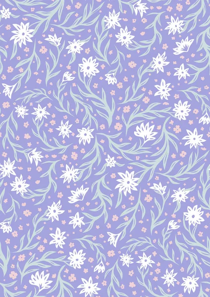 Seamless Gentle Pattern Delicate Small White Pink Flowers Stems Lilac — ストックベクタ