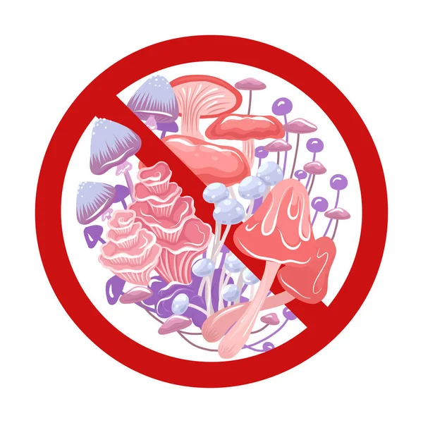 Vector Psychedelic Mushrooms Forbidden Sign Allergy Hallucination Danger Icon Prohibition — Vetor de Stock