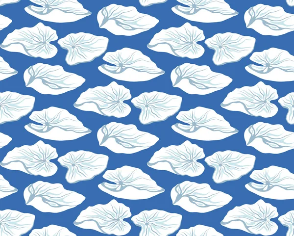 Seamless Vector Pattern White Silhouette Lotuses Foliage Blue Water Background — Stok Vektör