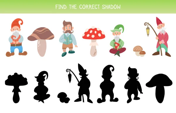 Vector Fairy Tale Template Preschool Lessons Find Correct Shadow Children — ストックベクタ