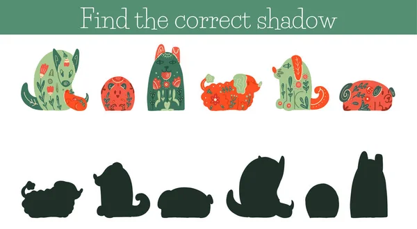 Vector Template Worksheet Preschool Lessons Find Correct Shadow Animals Naive —  Vetores de Stock