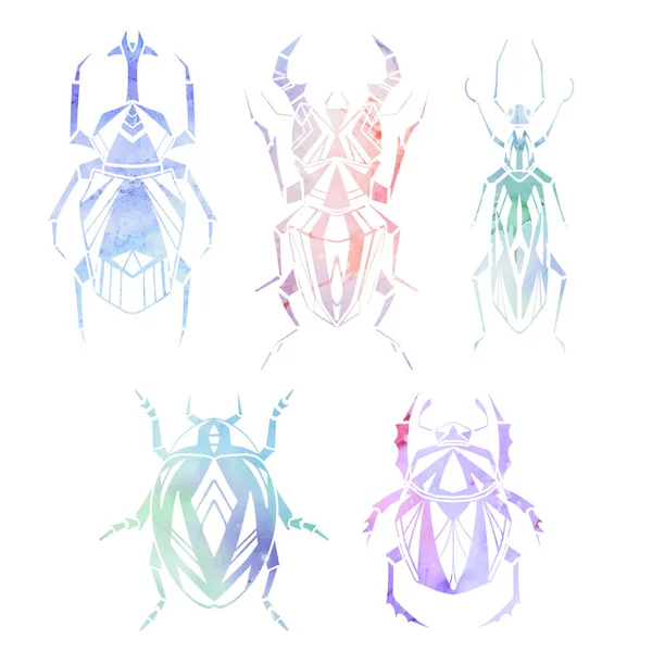 Vector Set Geometric Insects Poly Decorations Watercolor Background Geometric Stag — 스톡 벡터